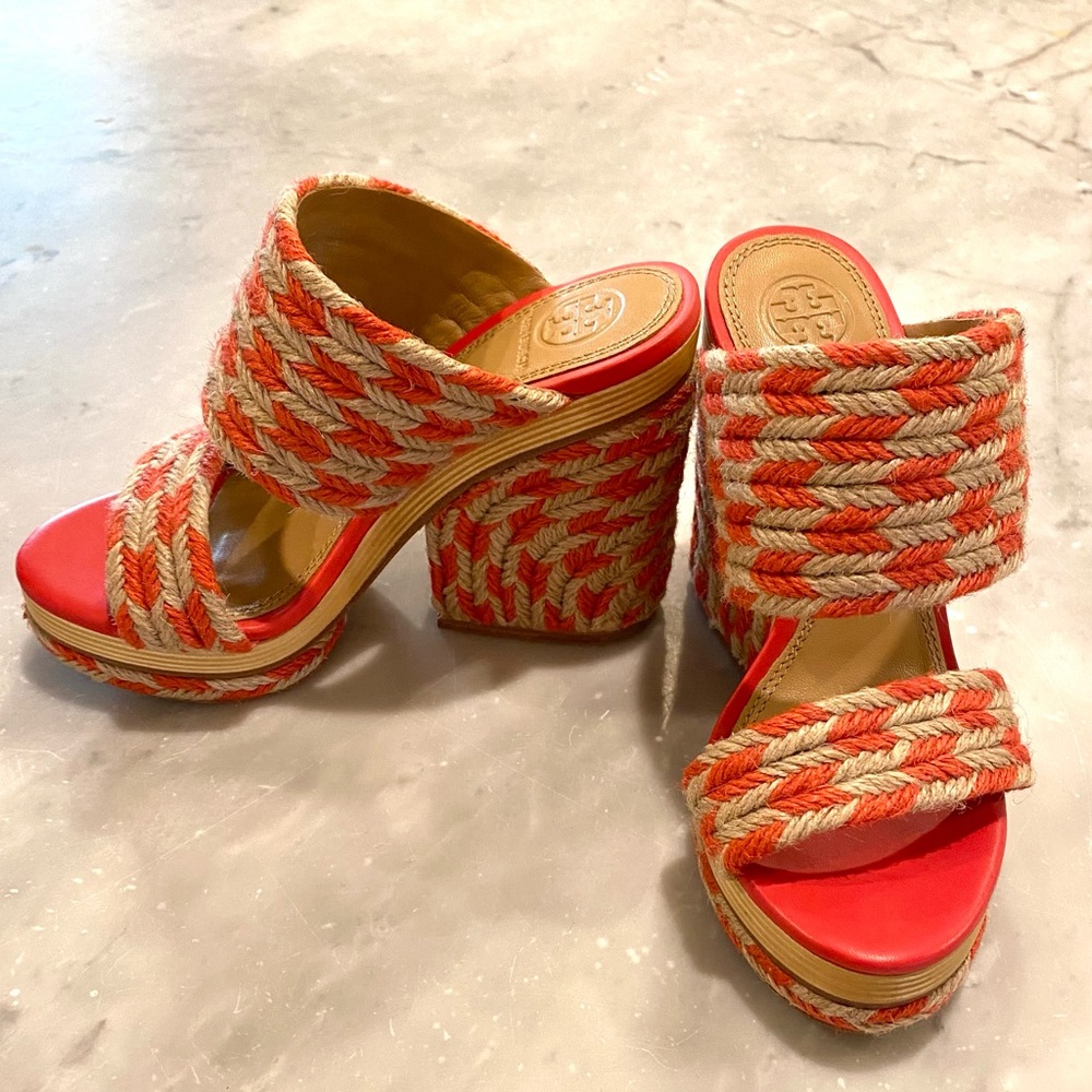 Tory Burch- slip on espadrille heals. Size 5